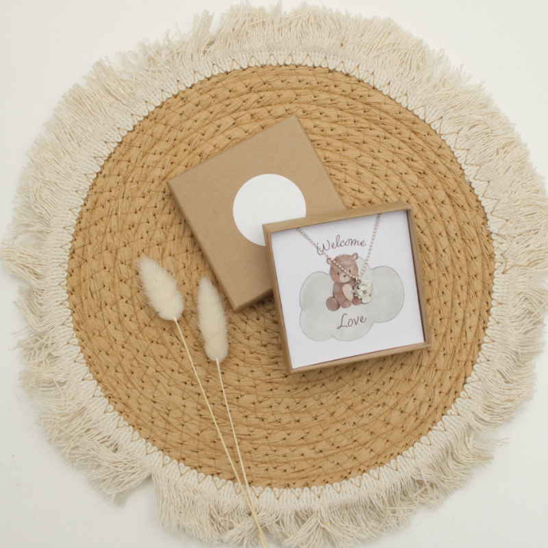 Paket, Kartenanhänger, Holzrahmen, Schmuckanhänger, Teddy-Design