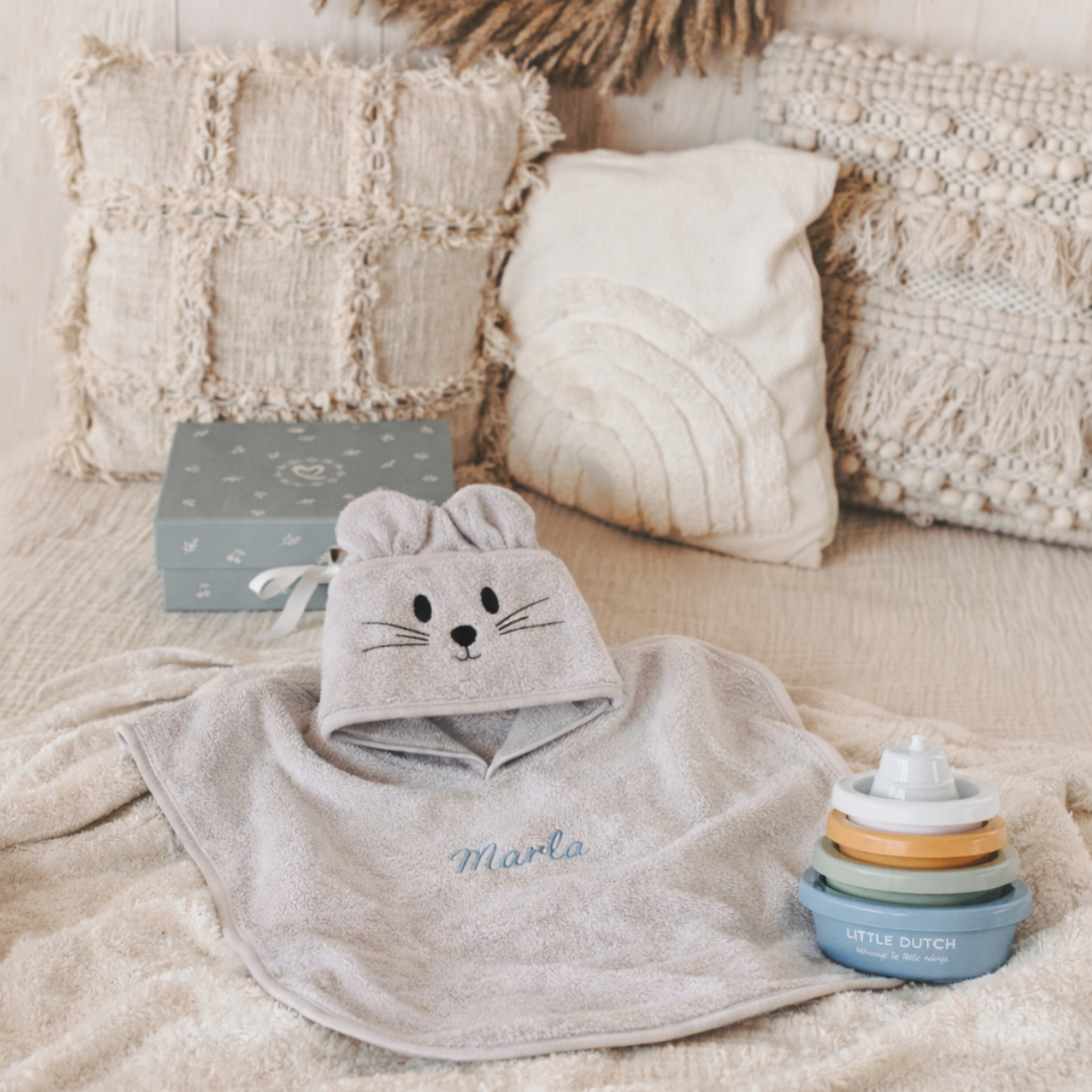 Baby, Kuscheldecke, Mütze, Niedliches Maus-Design, Spielzeuguhr