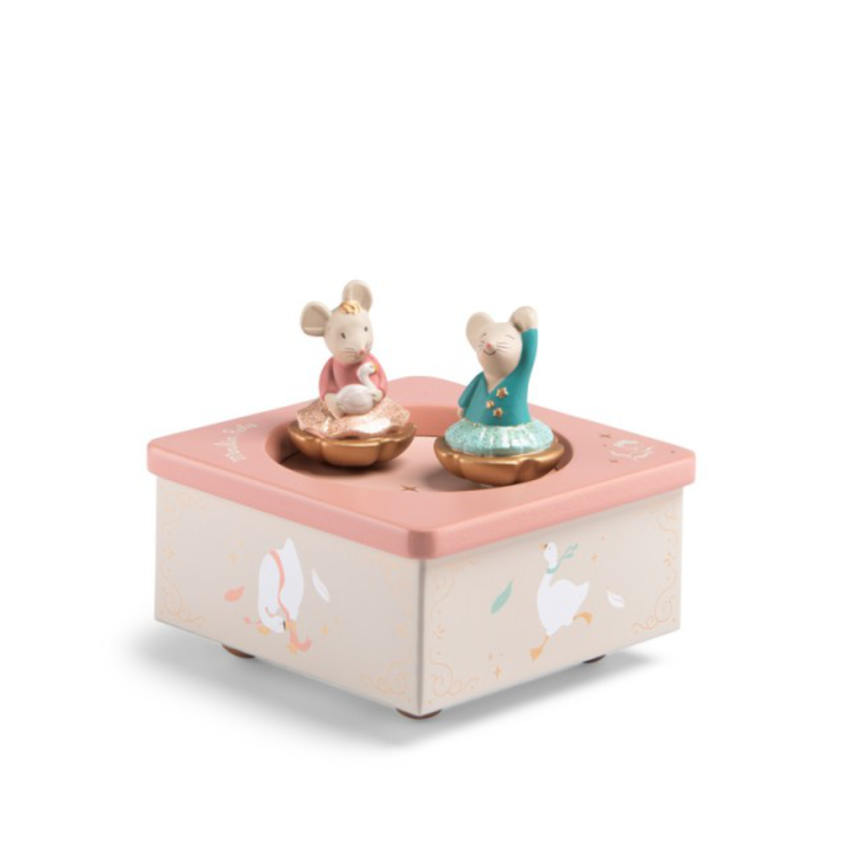 Mäuschenfiguren, Spieluhr, PinkDeckel, Rundbox, Miniaturenszene