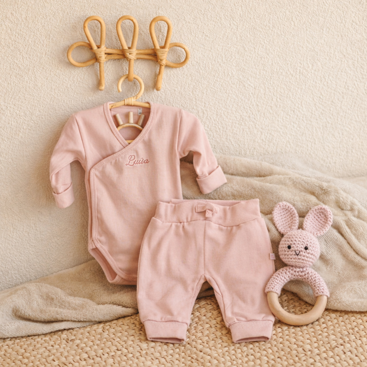 baby, Romper, Rosa, Strick, Rassel