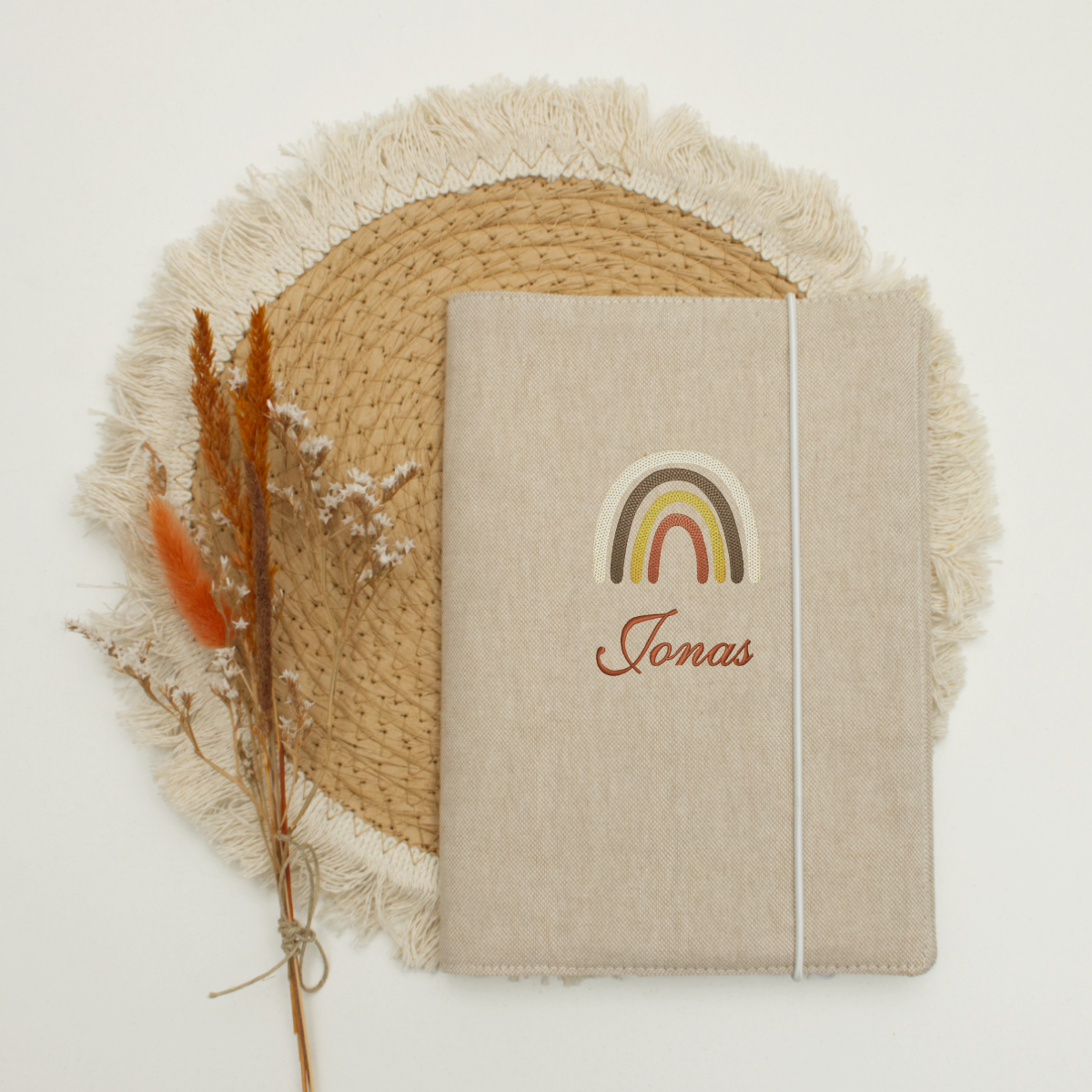 notebook, journal, Leinen, beige, personalisierbar