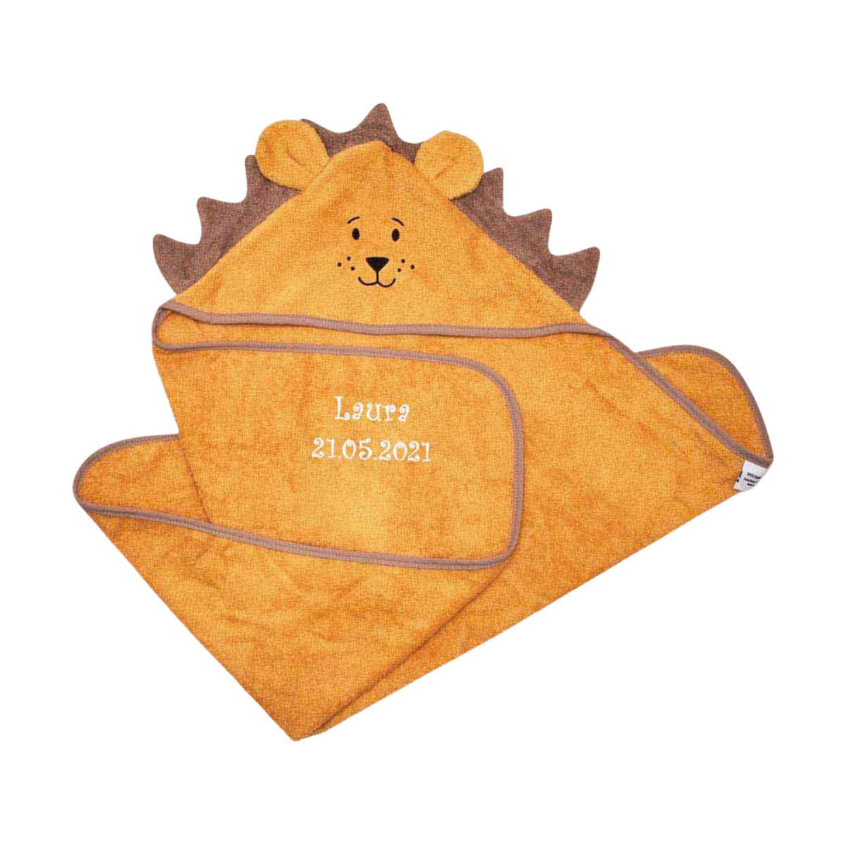 Baby towel, Hooded towel, Dinosaur, Orange towel, Personalized name