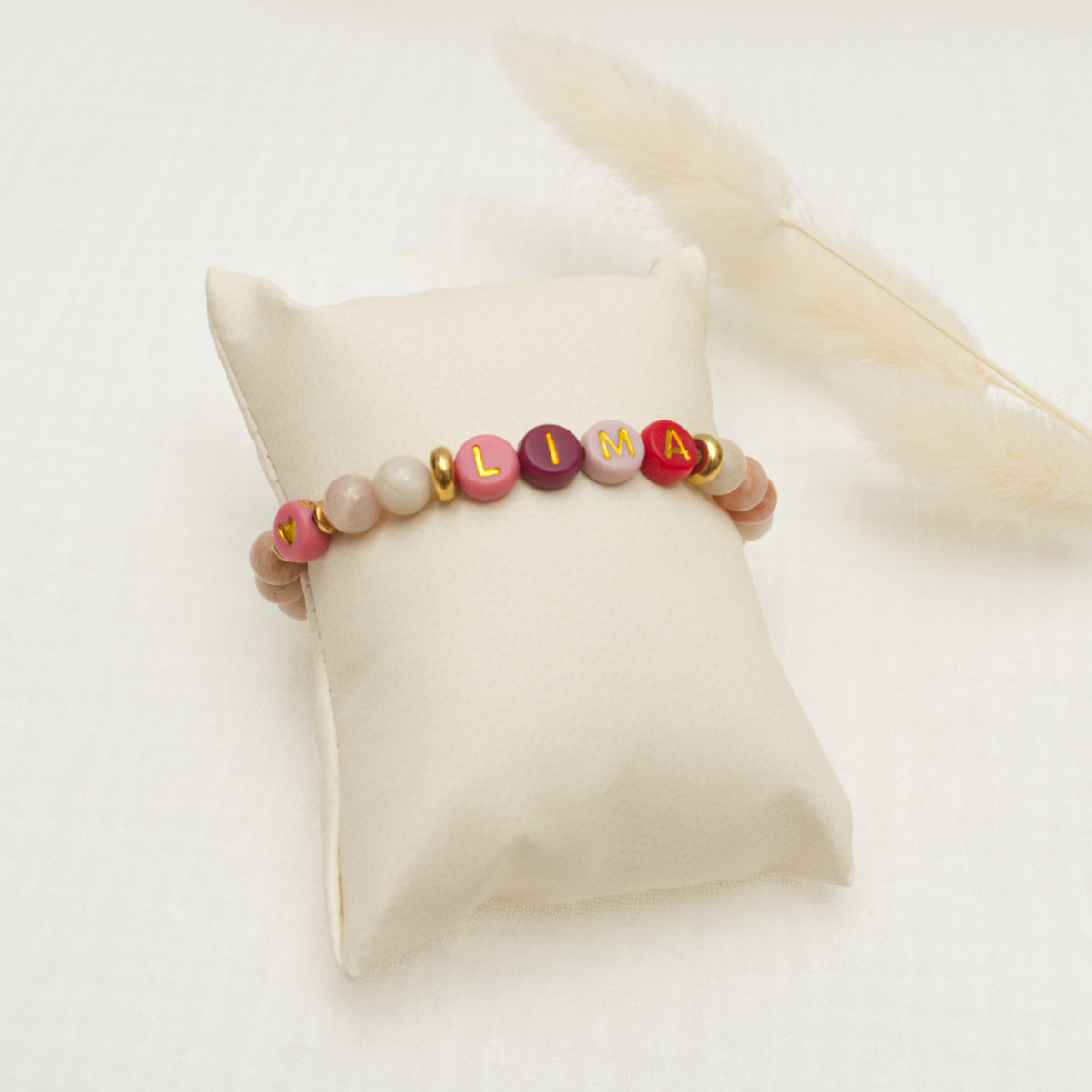 Armband, Perlen, Pink, creme, Namenszug