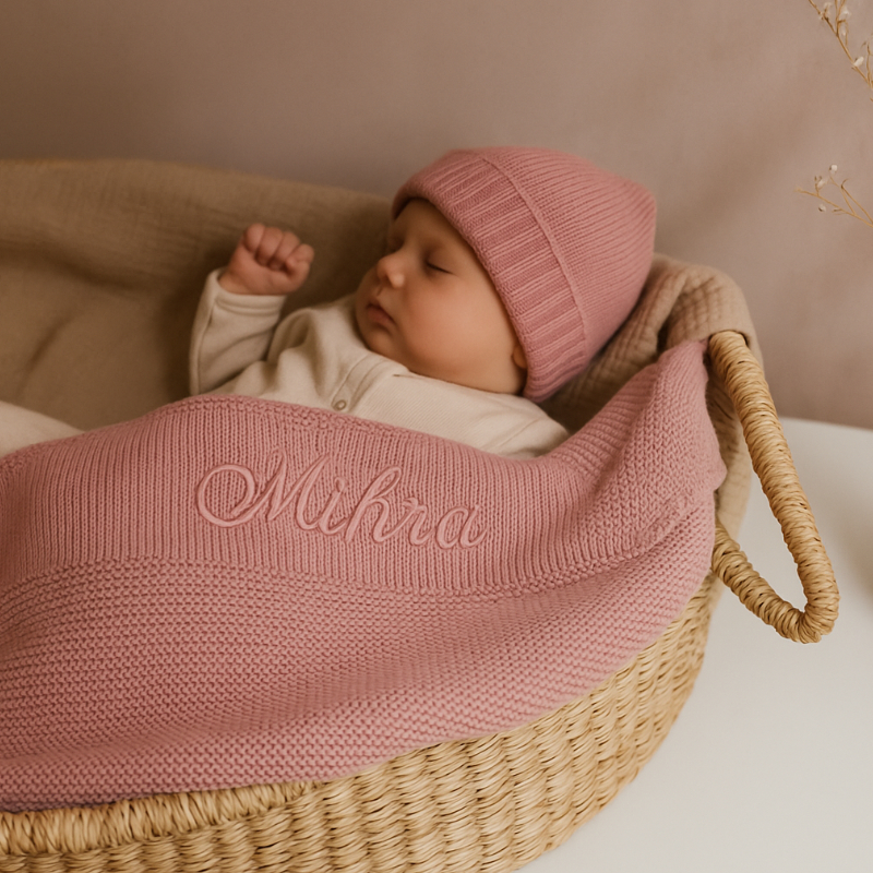baby, baby blanket, knit, pink, hat