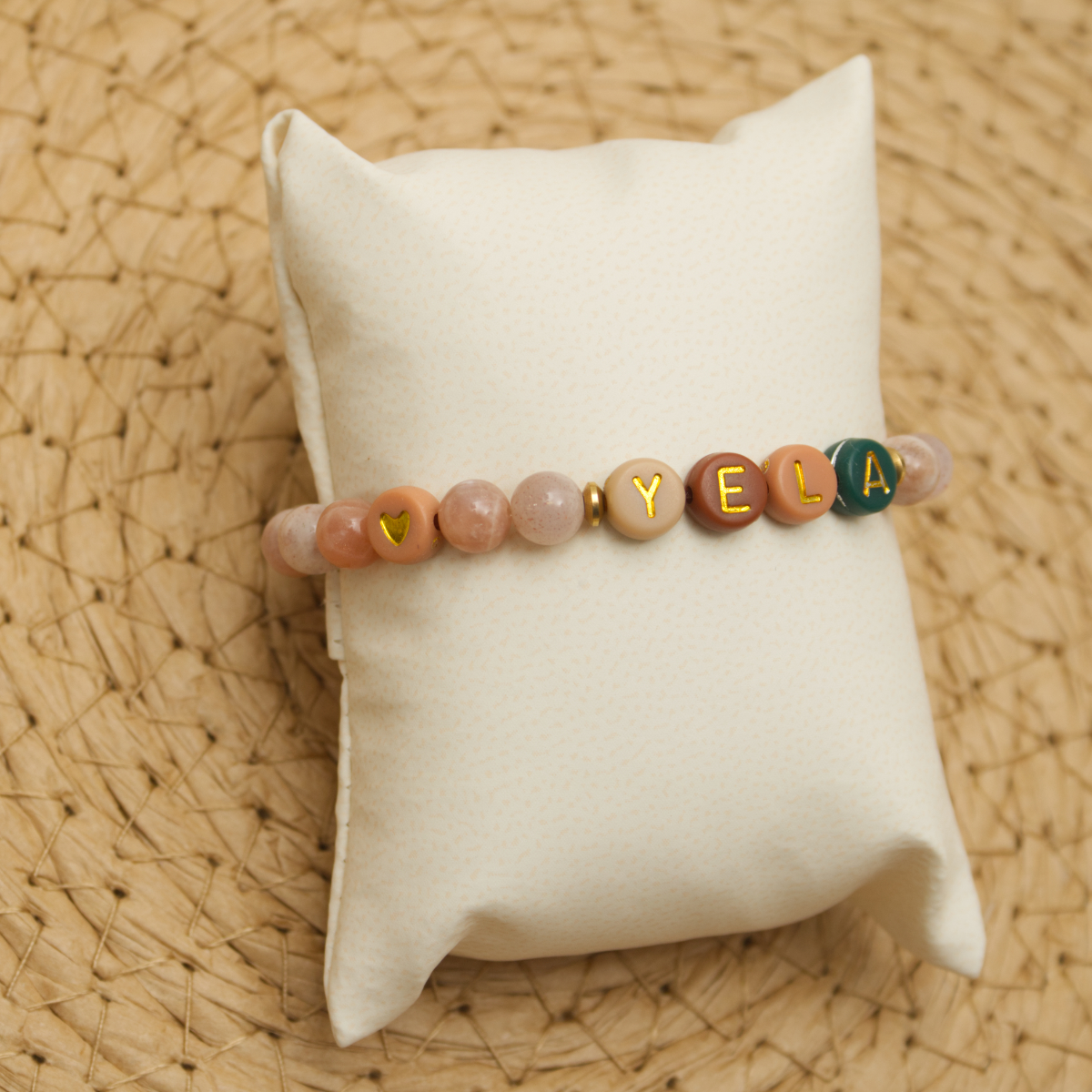 Armband, Perlenarmband, Beads, Gelb Buchstaben, Pastellfarben
