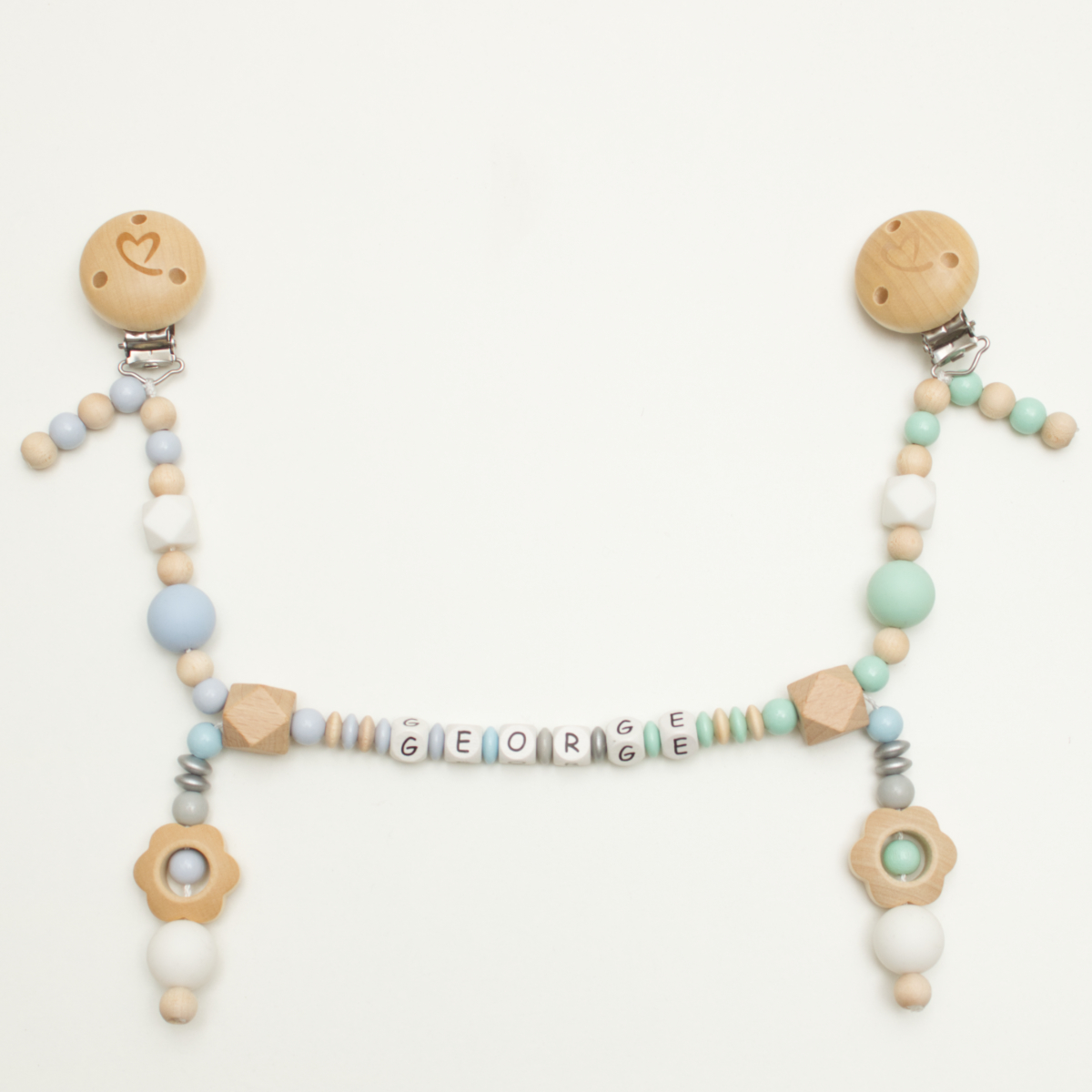 Baby-Teething-Armband, Perlen, Holzclip, Pastellfarben, Alphabetperlen
