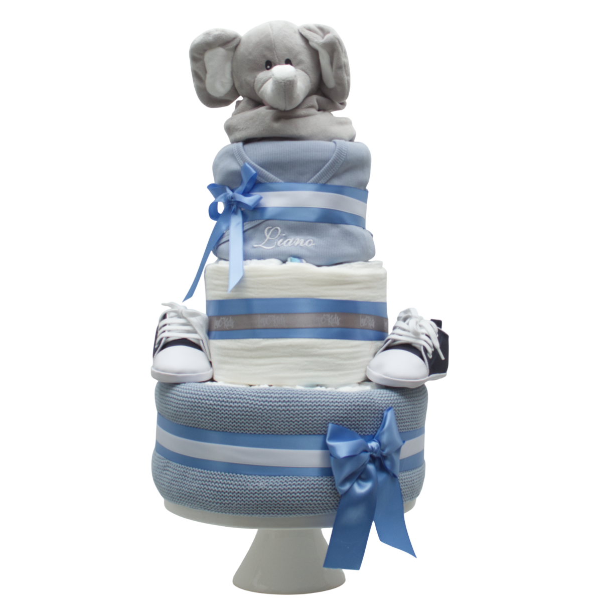 Hochzeitstorte, Baby-Torte, Trikot-Torte, Elefant-Stofftier, Blau