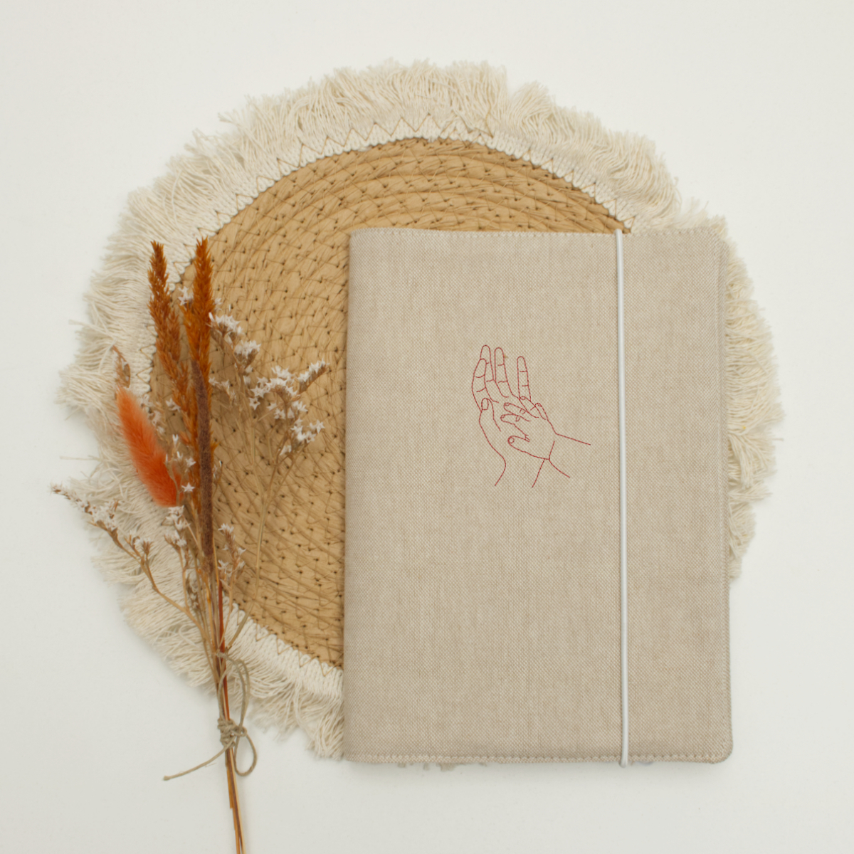 Notizbuch, Leinen, Beige, Gummiband, Handzeichnung