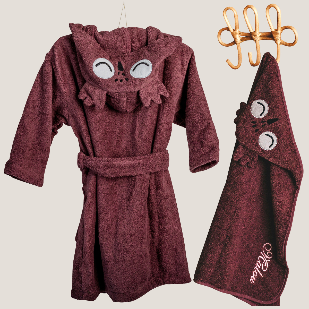 Kinderbademantel, Kapuzensache, Frottee, Muster-Panda, Haar-Accessoire