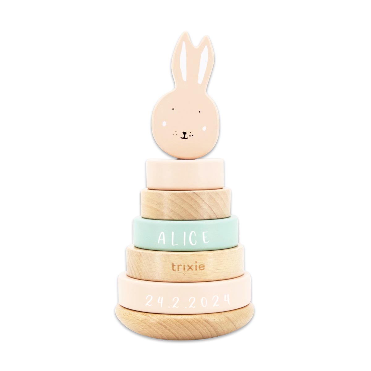 Holzstackel, Babyringe, Ringspiel, Personalisierte Geburtstag, Hase