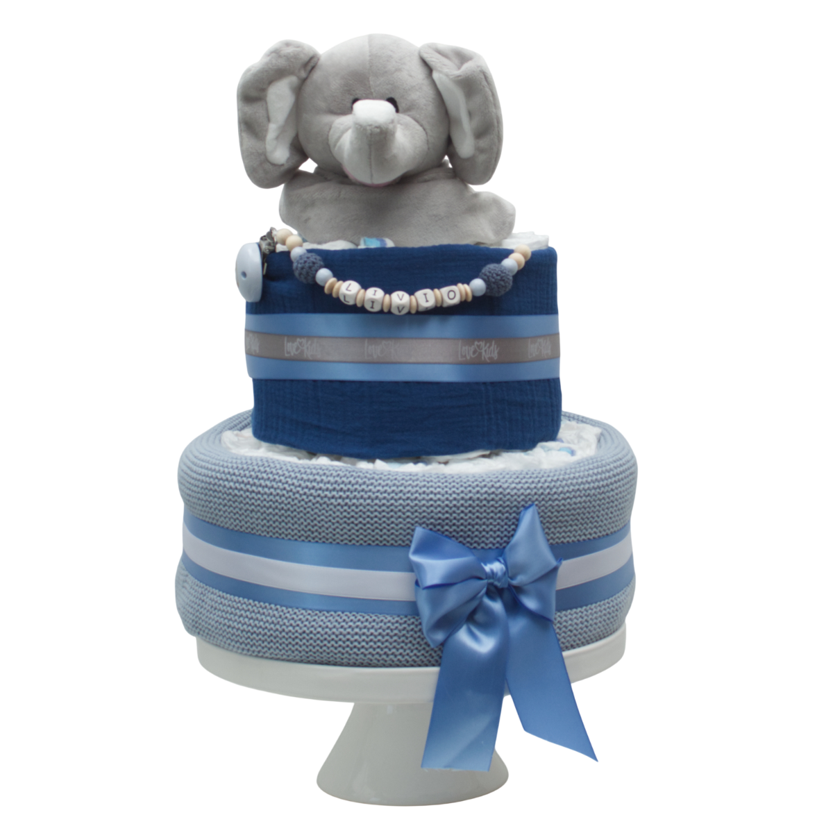 Elefant, Baby-Torte, Blaue Torte, Mehrstöckige Torte, Schleife
