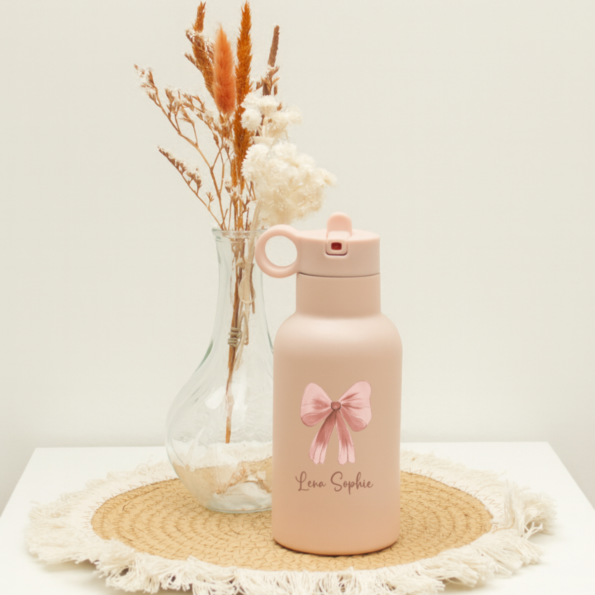 Flasche, Wasserflasche, Pinky-rosa, Bow-Print, Personalisierte Flasche