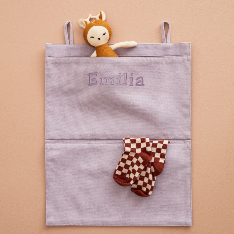 hängende tasche, namensschild, weiches spielzeug, strickstrumpf, personalisierte tasche