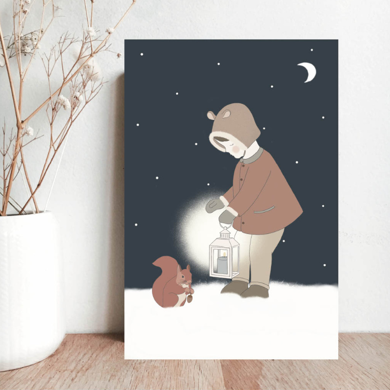 poster, illustration, Maus, Igel?, Laterne