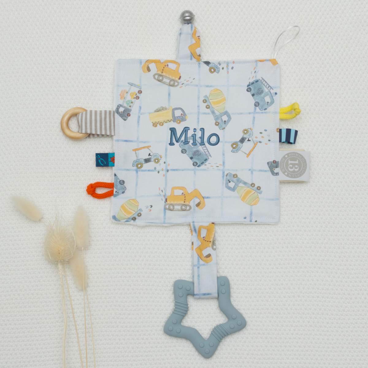 Baby-Softbuch, Greifspielzeug, Baumwollstoff, Autobahn Muster,  personalization_Milo