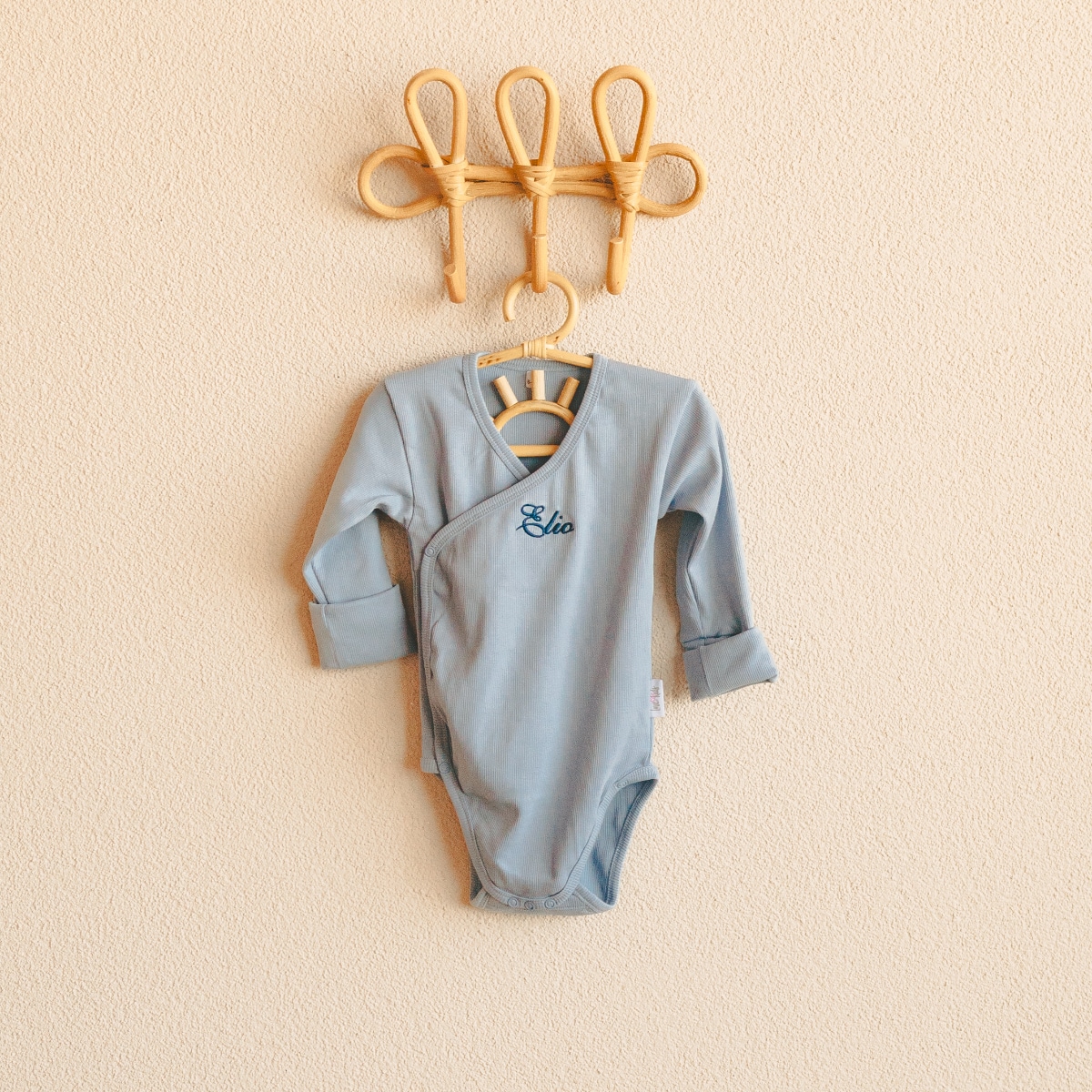 Baby-Body, Blaue Bodysuit, Langarm, Stickerei, Baumwolle