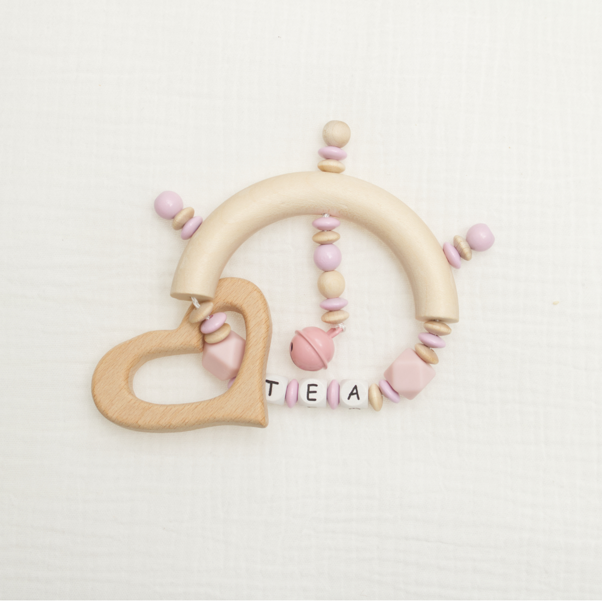 holz, kinderkette, herzanhänger, perlenkette, pink