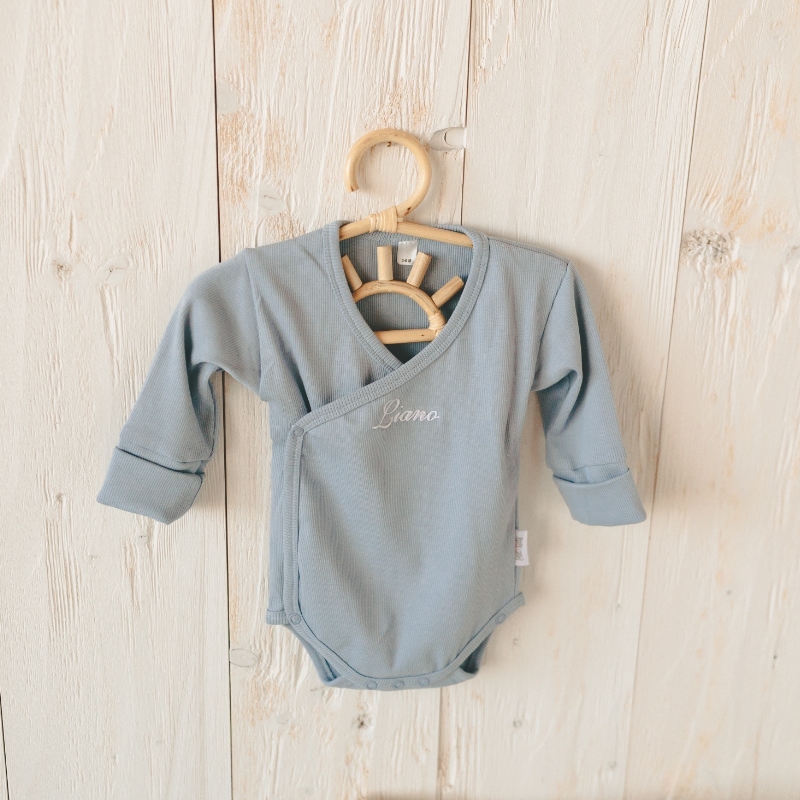 Baby, Onesie, Langarm, Hellblau, Stickerei-Limo