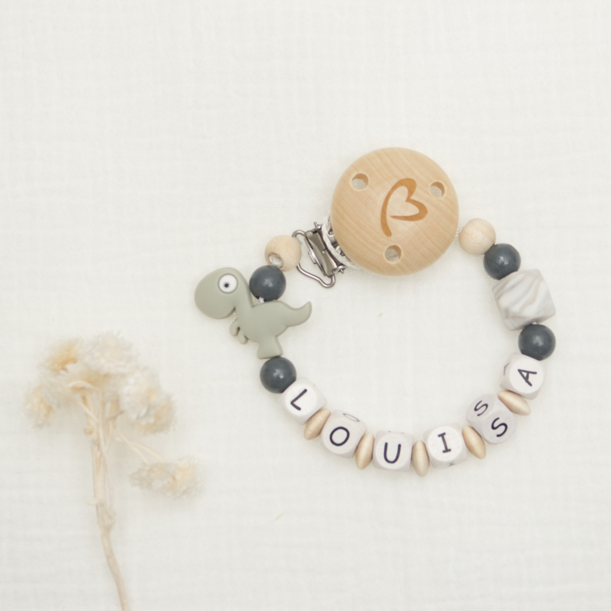 baby, pacifier clip, holzclip, perlen, buchstaben
