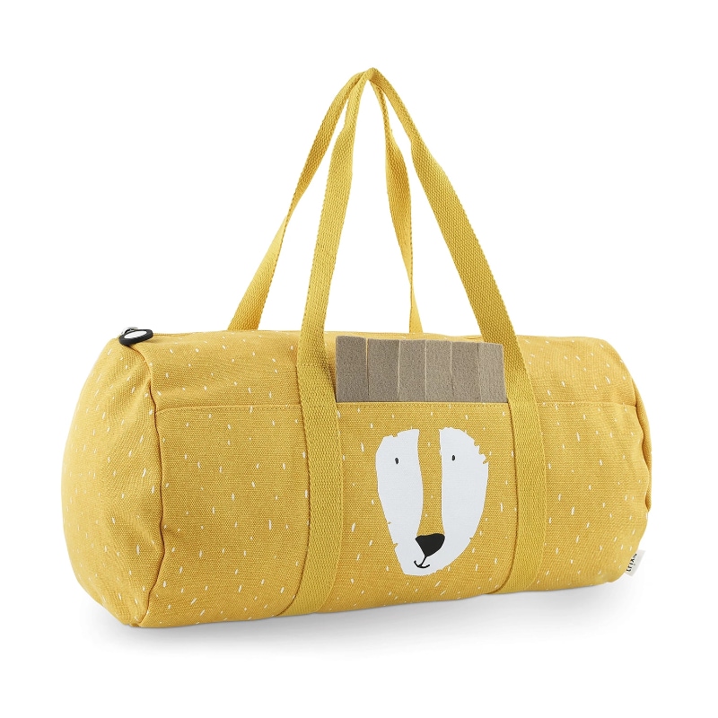 duffel bag, carryall, yellow, bear face, petite