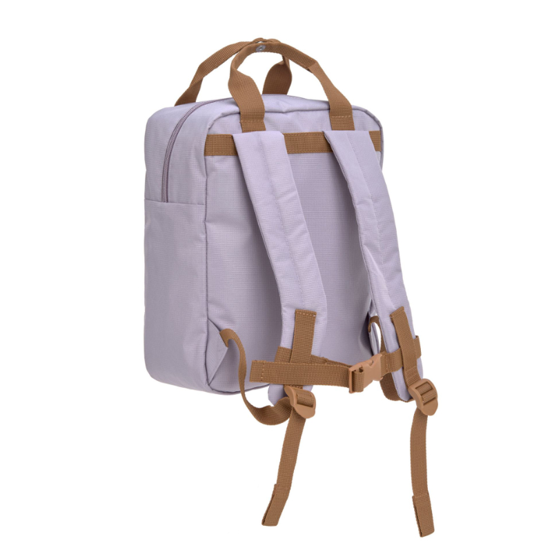 Rucksack, gepaddelte Riemen, verstellbare Riemen, lila, braune Akzente