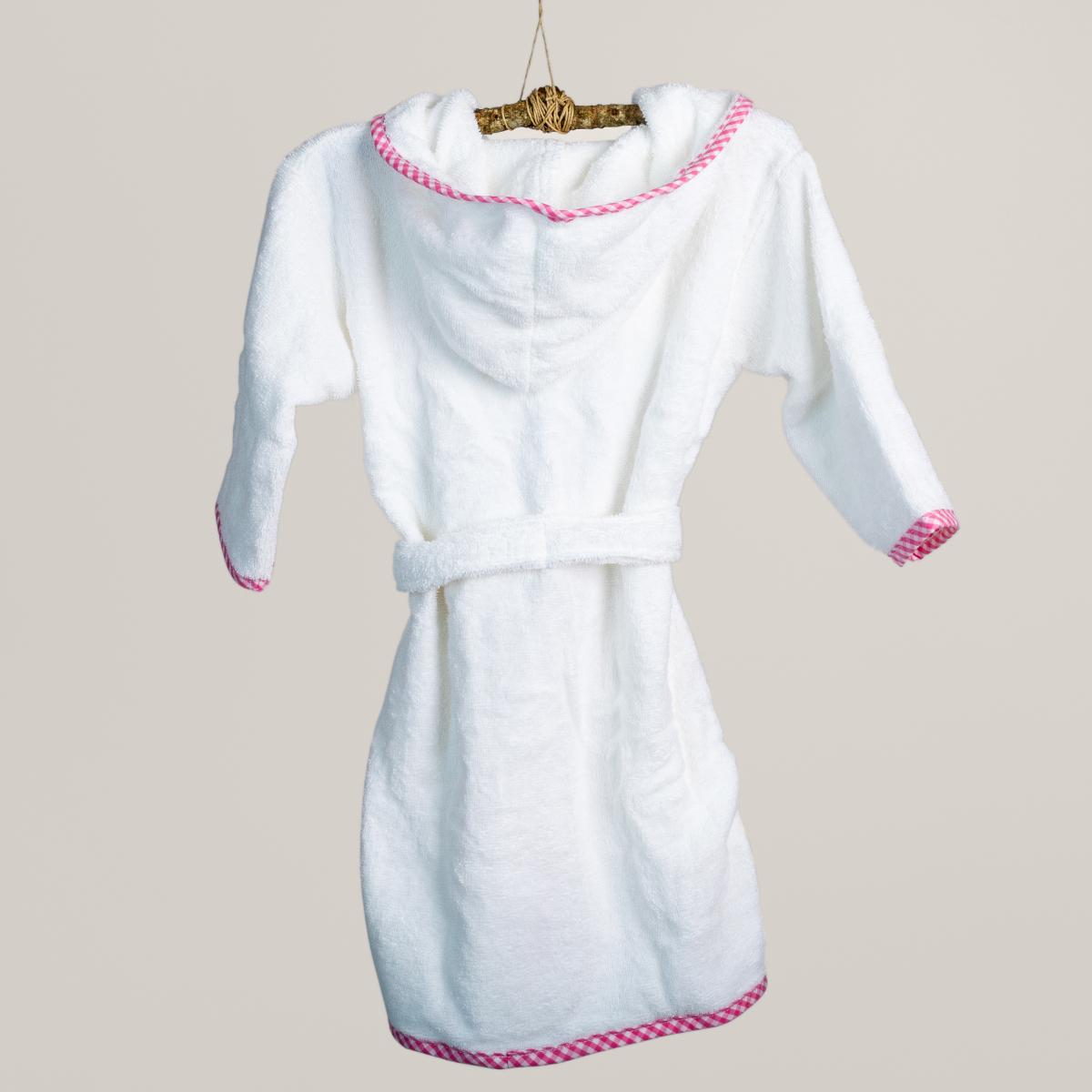 Bademantel, Weiß, Kapuze, Gürtel, Ränder pink