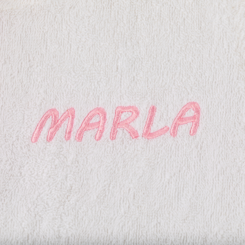towel, stick with embroidery, pink, white, name