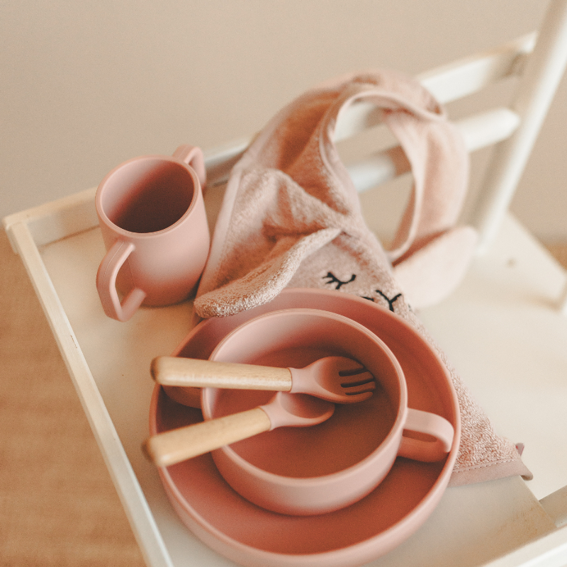Kinderküchenset, Milchkaffee, Rosa, Schüssel, Gabel/ Löffel