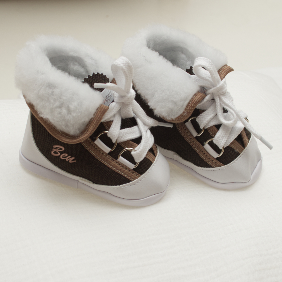Baby Schuhe, Winterstiefel, Braun, Weiß, Fellimitat