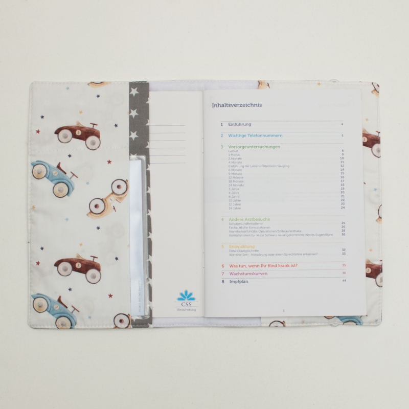 Kinder-Organizer, Notizmappe, Autokarierte Muster, Gurt-ähnliche Tasche, Blau/braun Fahrzeugmotive