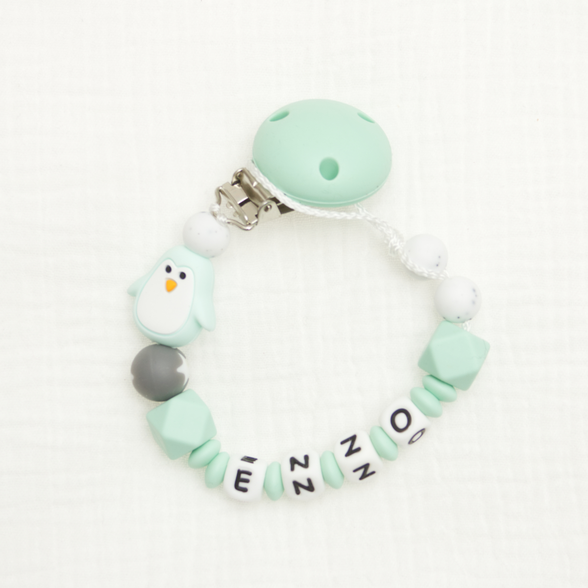 Schmuck, Babyarmband, Beads, Pinguin, Mintgrün