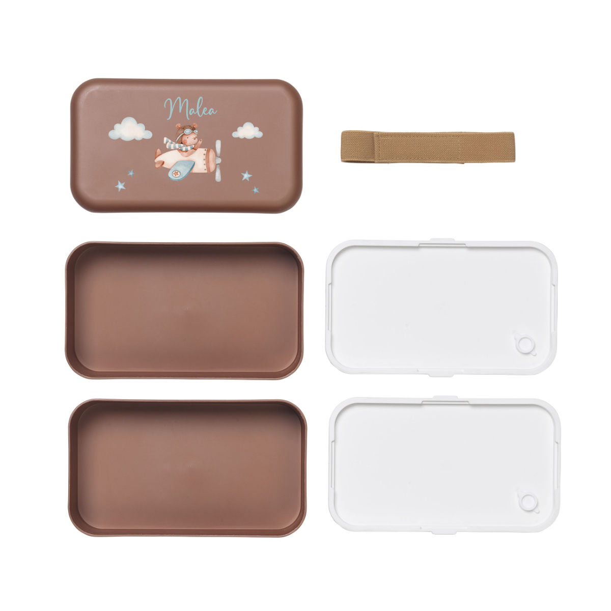 Lunchbox, Bento, Braun, Fächer, Tragegurt