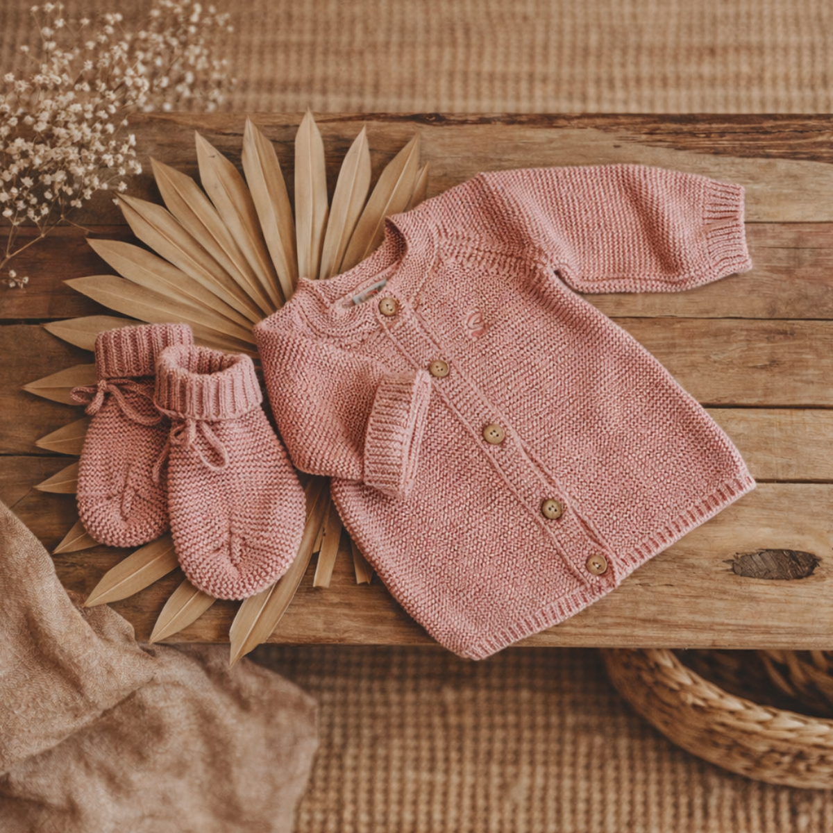 Strickjacke, Babyset, Cardigan, Knöpfe, Booties