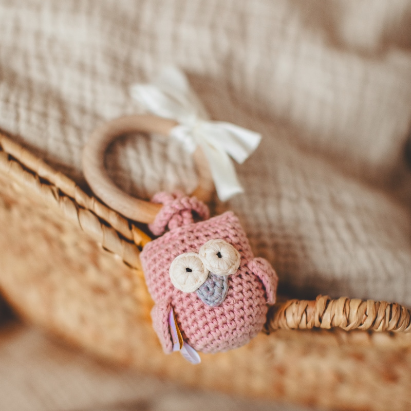 handmade, crochet, pink owl, Schlüsselanhänger, Korbabköper?