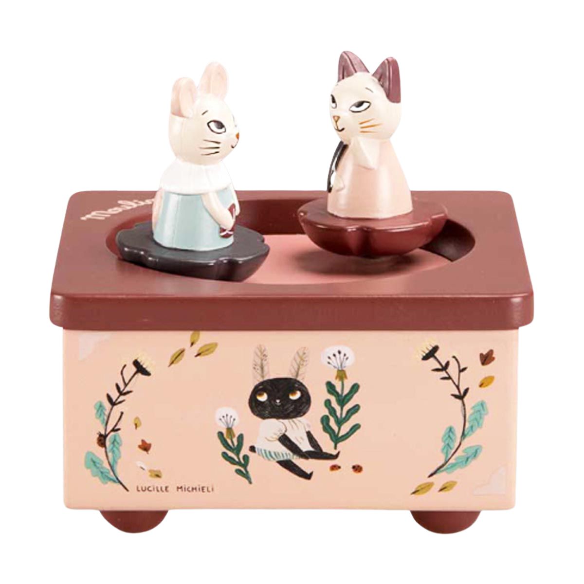 Schaukelbox, Katzenfigur, Hase, Holzspielzeug, Spieluhr-Box