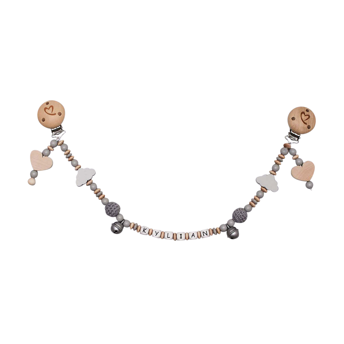 Kette, Beads, Herzanhänger, Holz, Namensperlen