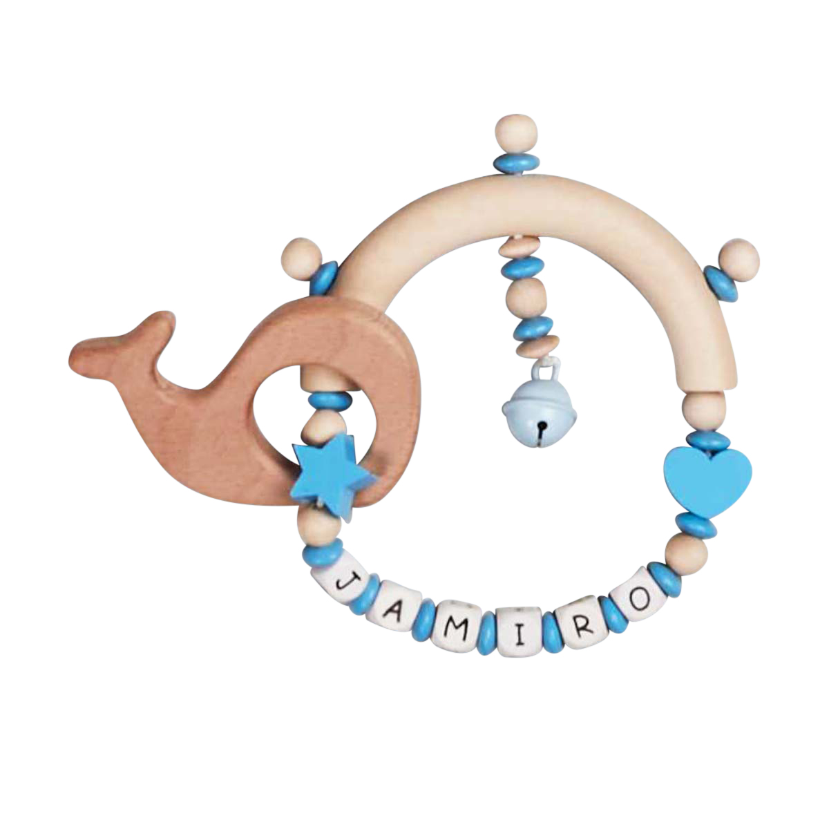 Schmuckset, Beißring, Haarring, Holzanhänger, Namensperle