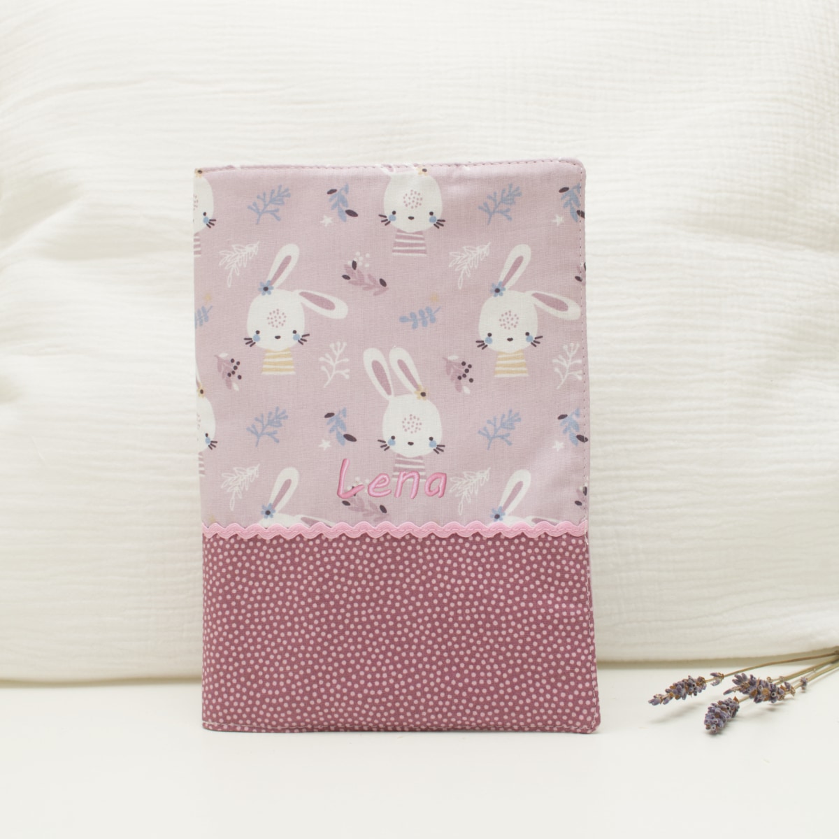 Notebook, Pink, Hase Muster, Mädchen Accessoire, Stoffhülle