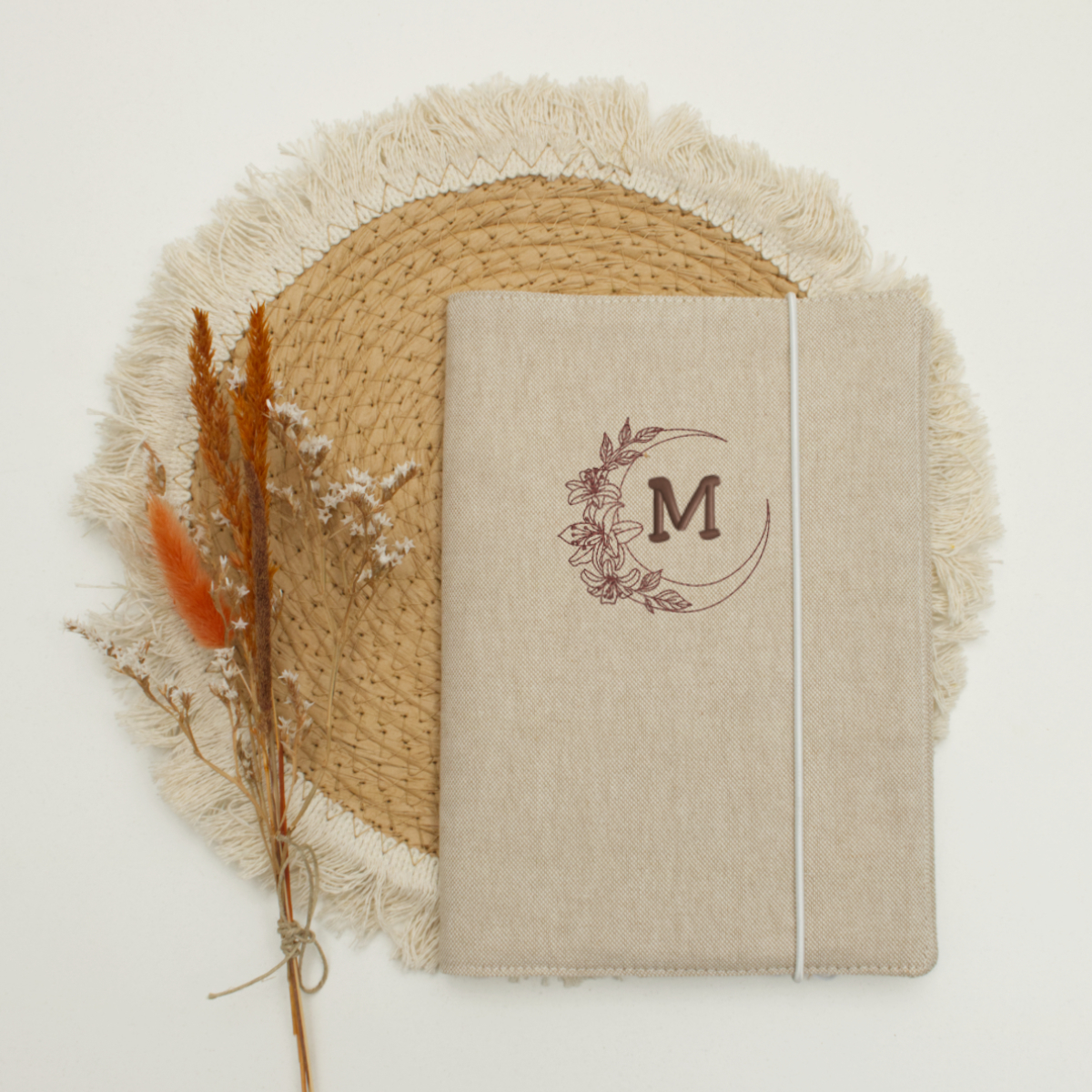 notizbuch, notizheft, leinen, monogramm, band