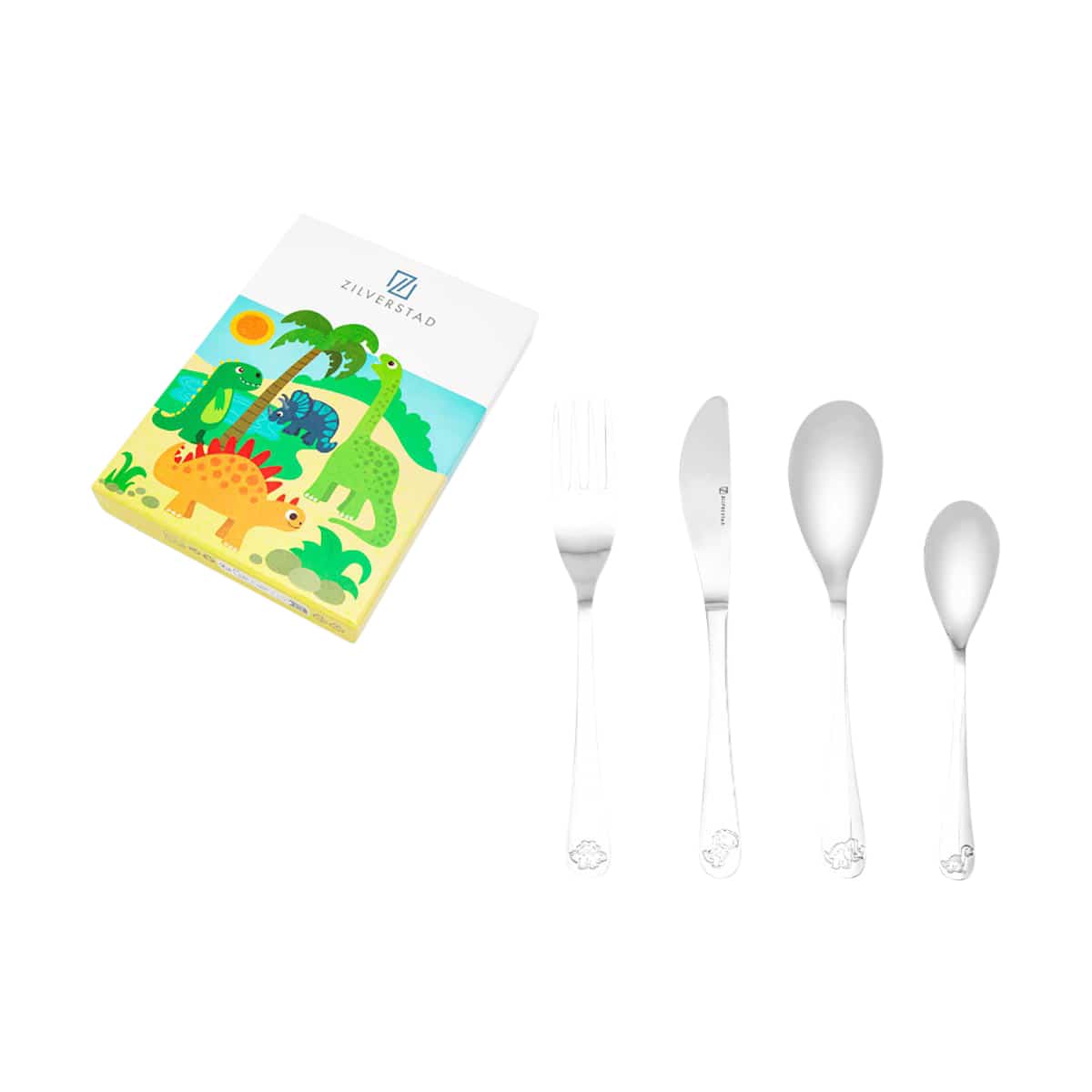 Kinderbesteck, Gabel, Messer, Löffel, Dino-Motiv