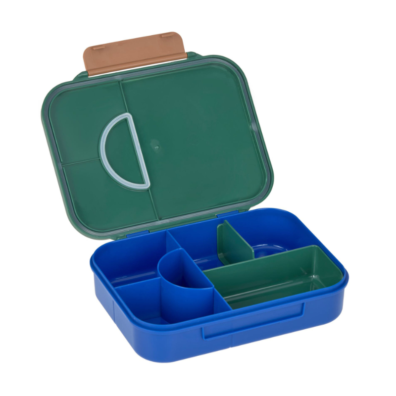Lunch box, Divided tray, Plastic case, Green lid, Blue base