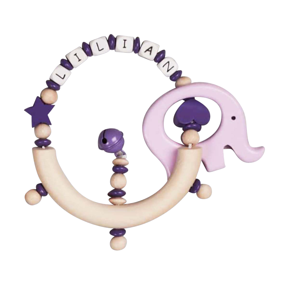 Holz, Baby-Rassel, Perlenarmband, Elefant, Lila