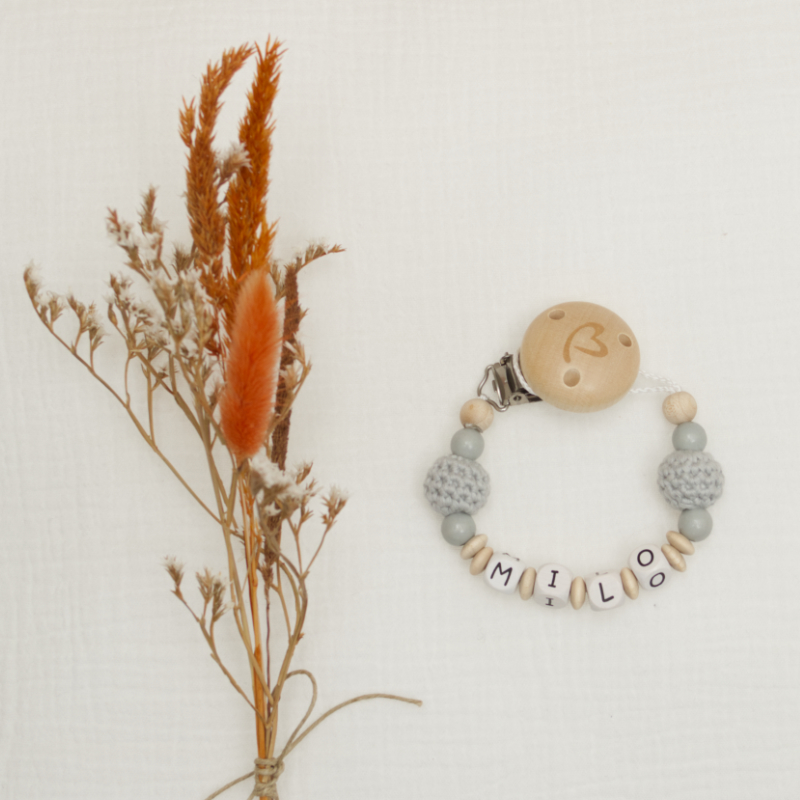 Baby-Teething-Objekt, Perlenarmband, Holzknopf,  Stoff- Schnullerkette, Beißring-Armband