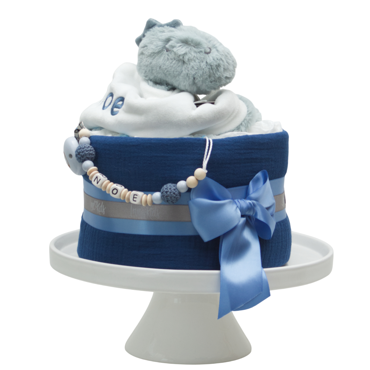 Babykuchen, Blaues Fondant, Schleife, Teddy Plüschtier, Band-Dekor