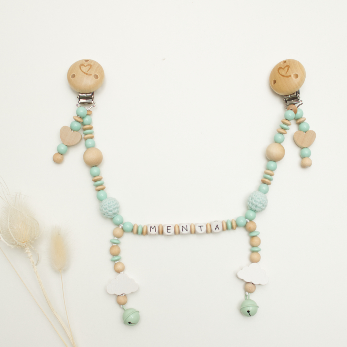 Haarband, Beads, Holzperlen, Mintgrün, Halterung/Clip