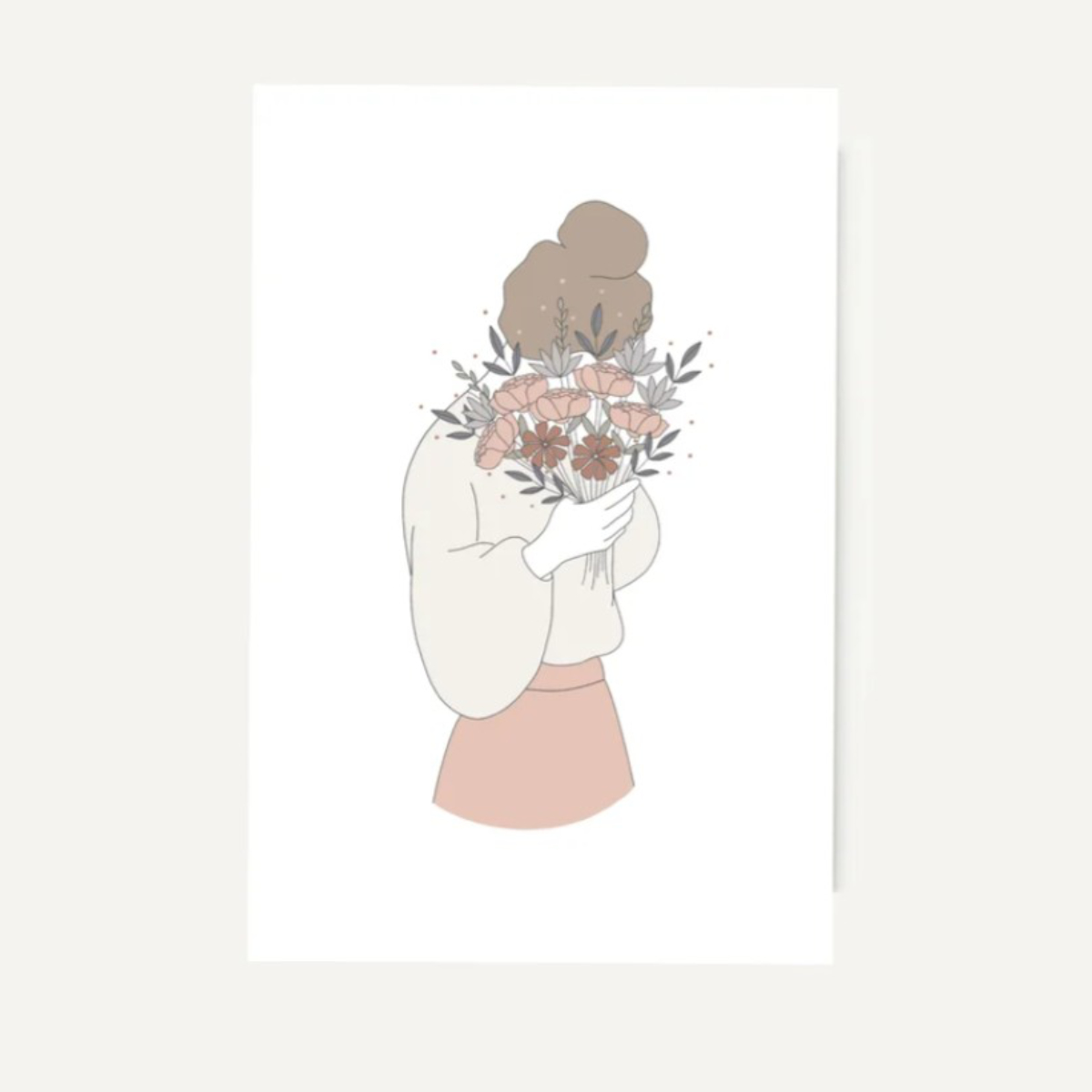 Blumenstrauß, Bouquet, Frauenfigur, Pastellfarben, Illustration