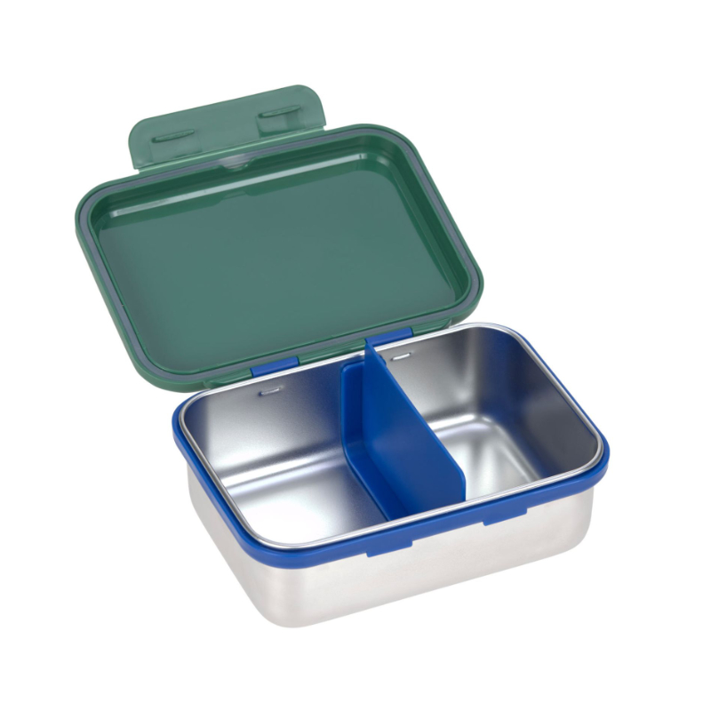 Lunchbox, Metall, Edelstahl, geteilt, blaues Innere