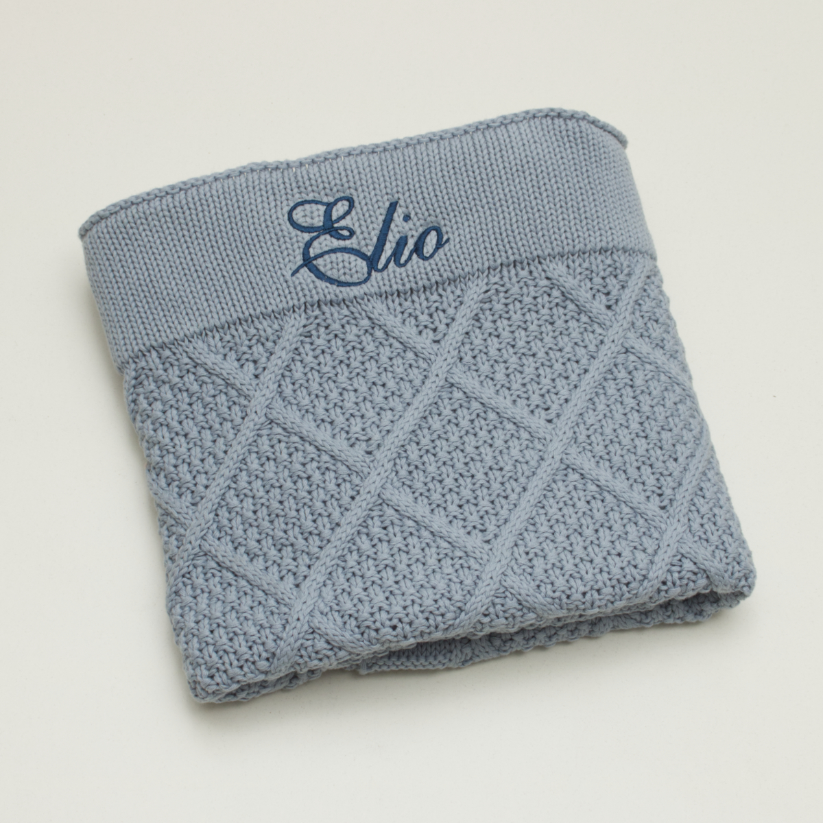 Knit Blanket, Geometric Pattern, Light Blue, Knitted Fabric, Folded Blanket
