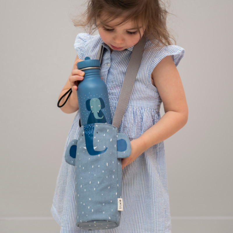Kinder Trinkflasche, Elefant Muster, Blau, Flasche mit Halter, Trinkflasche aus Metall