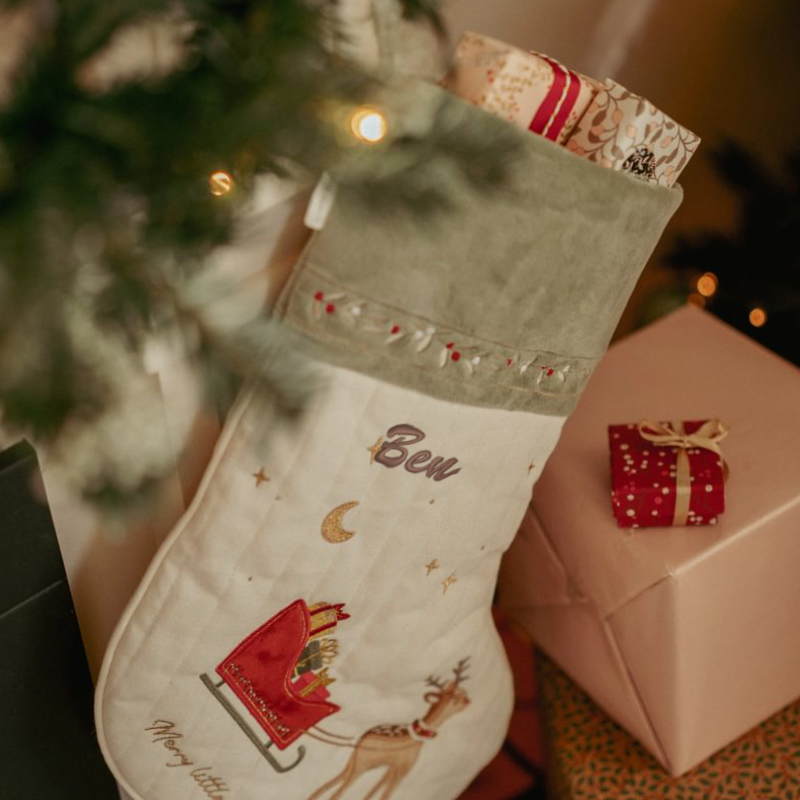 Stocking, Weihnachtsstrumpf, Santa-Schlitten, Rentier, Geschenk